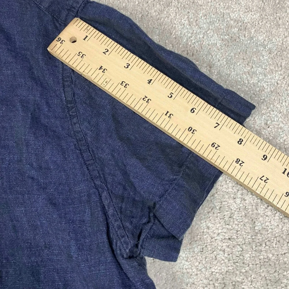 Banana Republic Button Down Shirt Mens Large Navy Blue 100% Linen Slim Fit